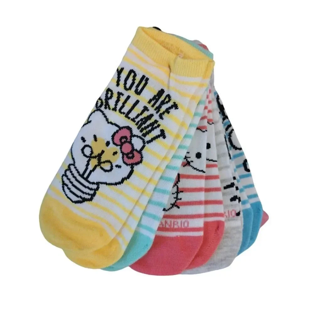 Hello Kitty Colorful Encouragement Printed Socks NWT 5 Pairs No Show‎